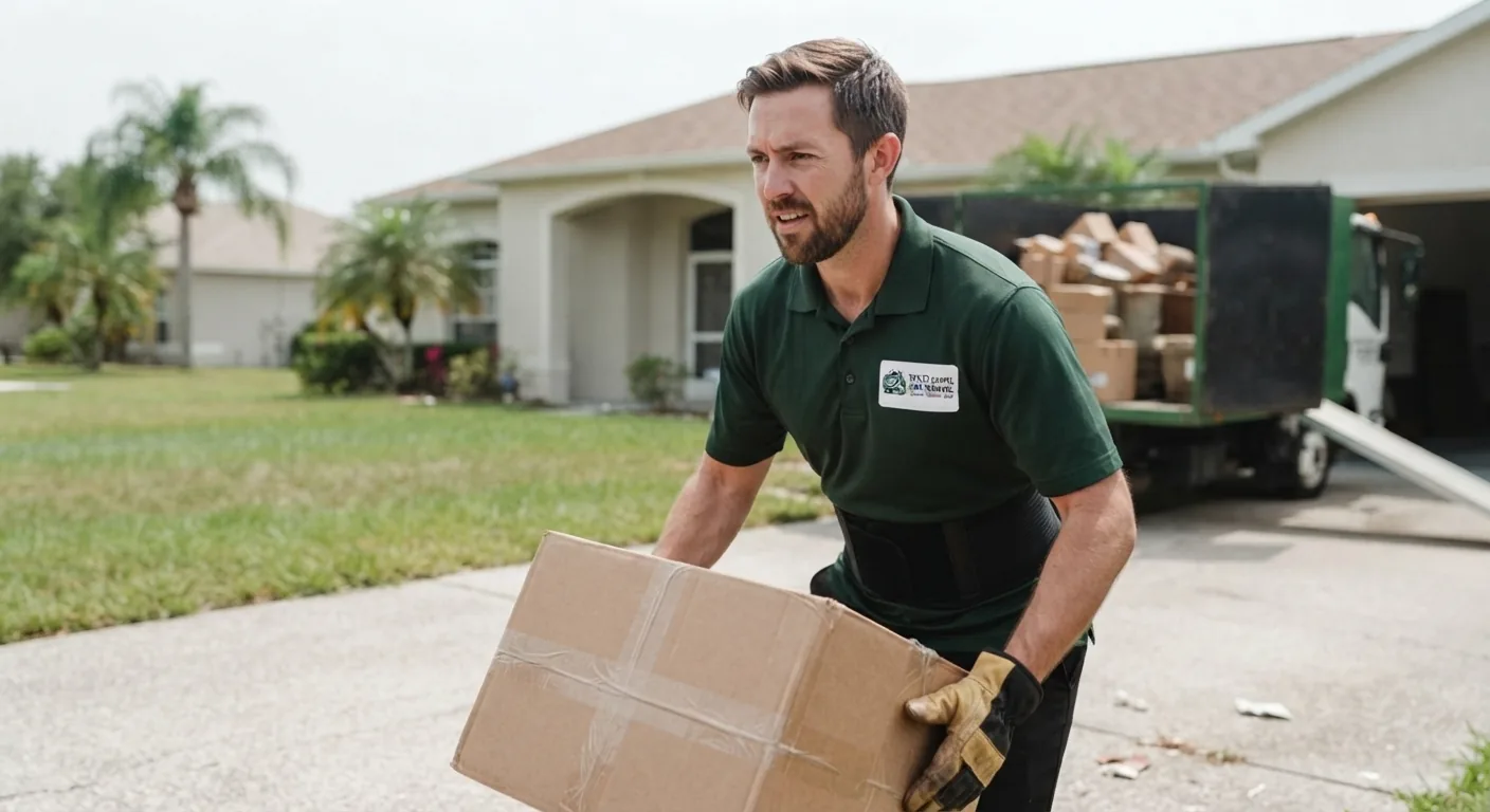 Junk removal worker carrying boxes in Tampa